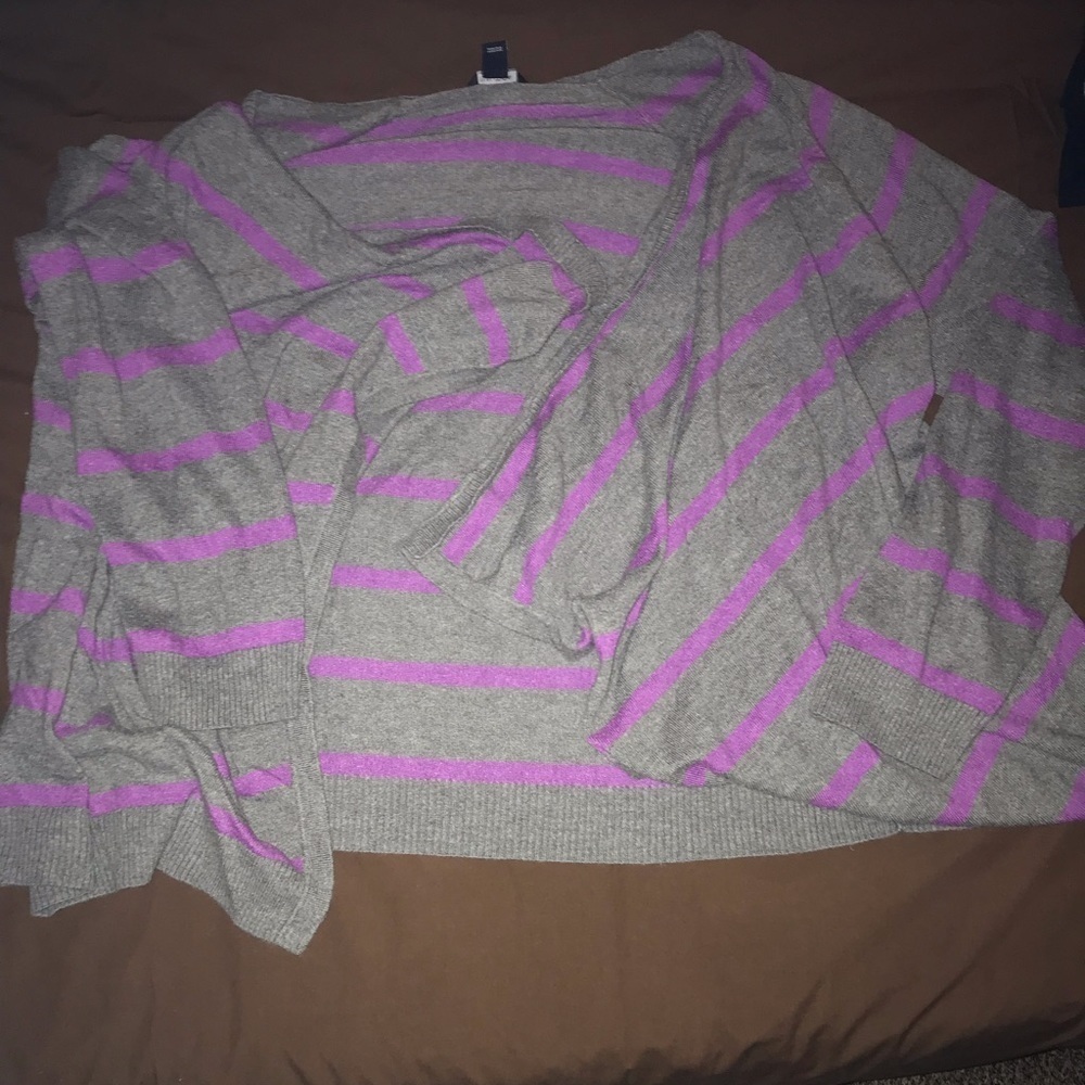 Nautica Purple and Gray Striped Cardigan